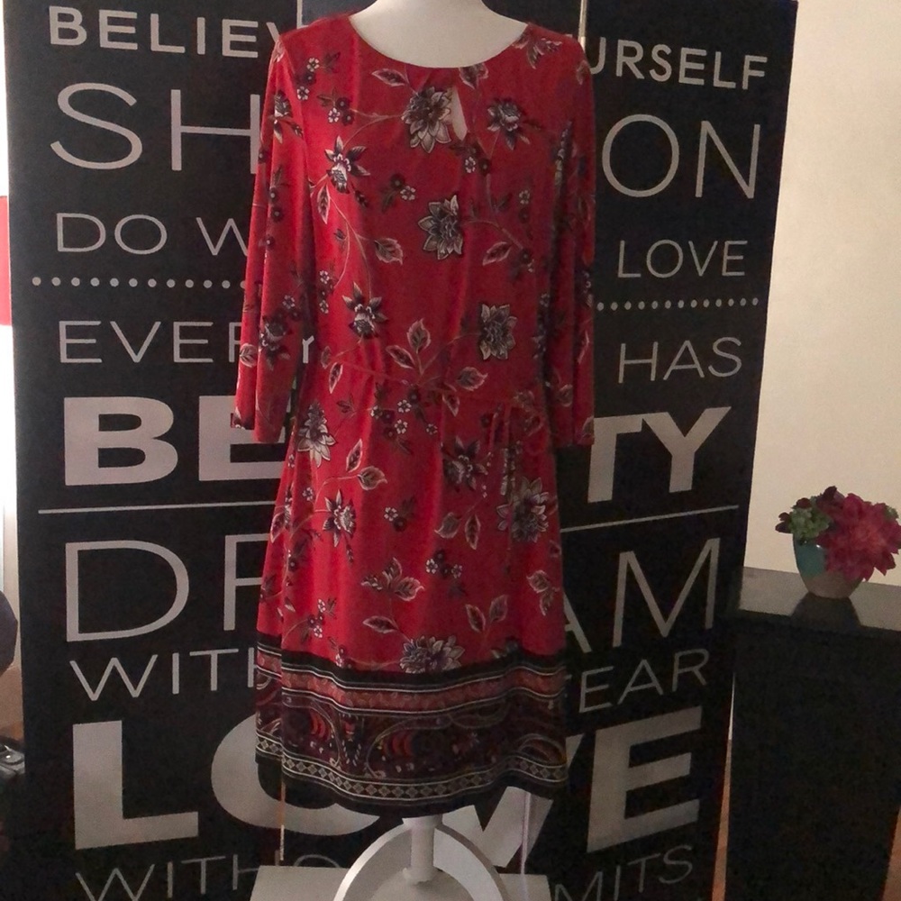 Liz Claiborne red and black floral dress